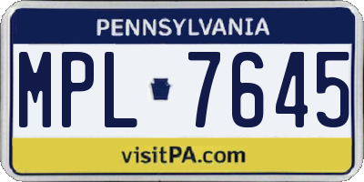 PA license plate MPL7645