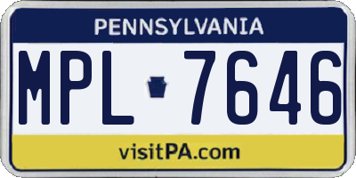 PA license plate MPL7646