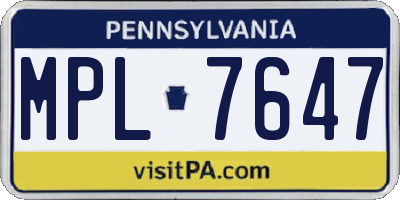PA license plate MPL7647
