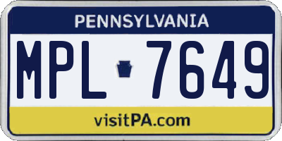 PA license plate MPL7649