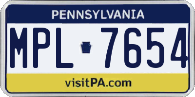PA license plate MPL7654