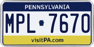 PA license plate MPL7670