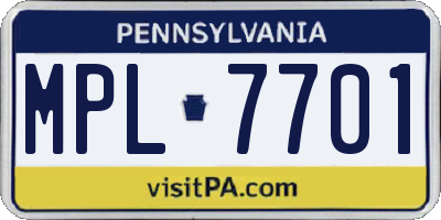 PA license plate MPL7701