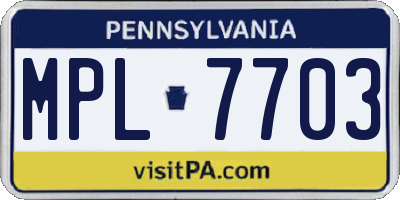 PA license plate MPL7703