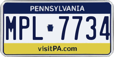 PA license plate MPL7734