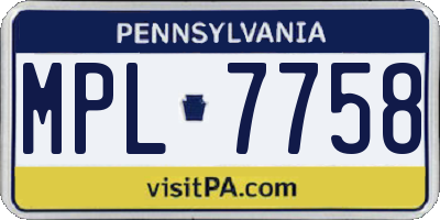 PA license plate MPL7758