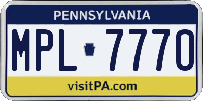 PA license plate MPL7770