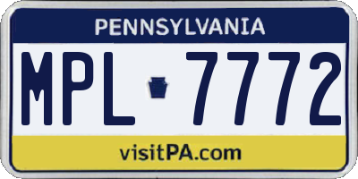 PA license plate MPL7772