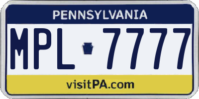 PA license plate MPL7777