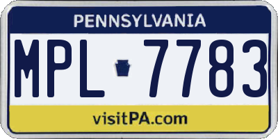 PA license plate MPL7783