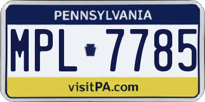 PA license plate MPL7785