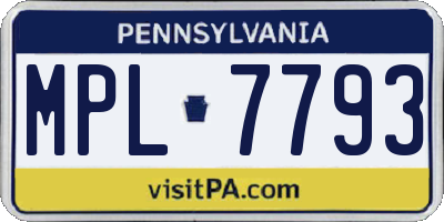 PA license plate MPL7793