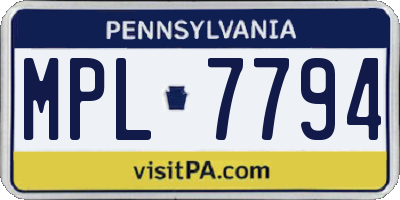 PA license plate MPL7794