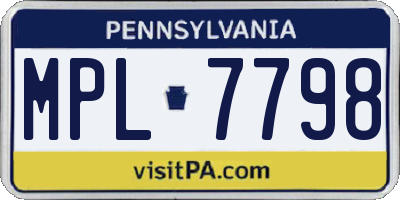 PA license plate MPL7798