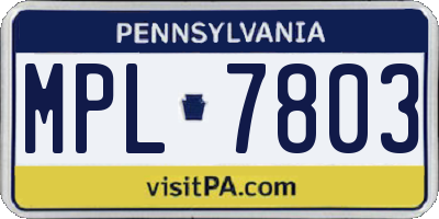 PA license plate MPL7803