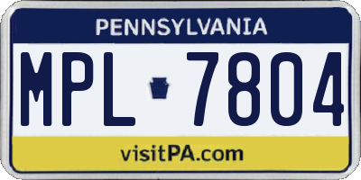 PA license plate MPL7804