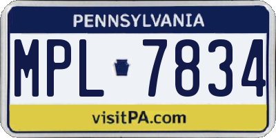 PA license plate MPL7834