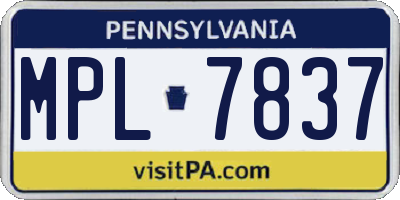 PA license plate MPL7837