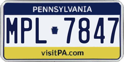 PA license plate MPL7847