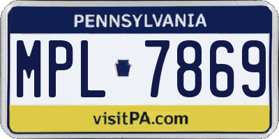 PA license plate MPL7869
