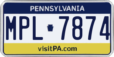 PA license plate MPL7874