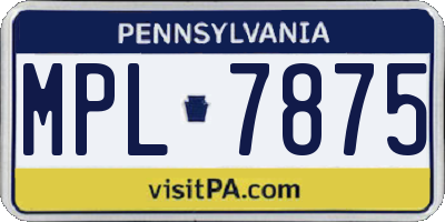 PA license plate MPL7875