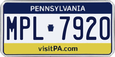 PA license plate MPL7920