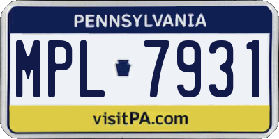 PA license plate MPL7931