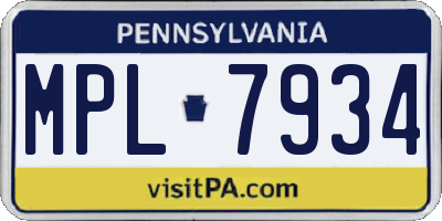 PA license plate MPL7934