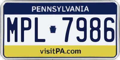 PA license plate MPL7986