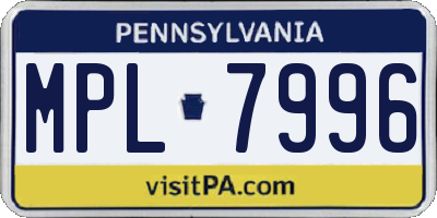 PA license plate MPL7996