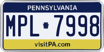 PA license plate MPL7998