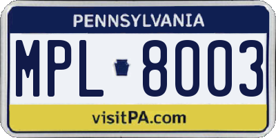 PA license plate MPL8003