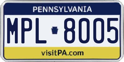 PA license plate MPL8005