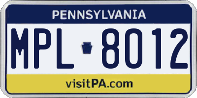 PA license plate MPL8012