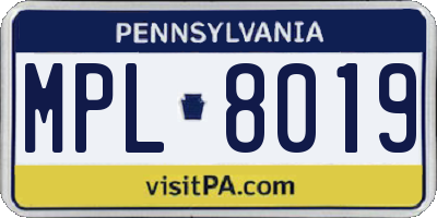 PA license plate MPL8019