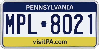 PA license plate MPL8021