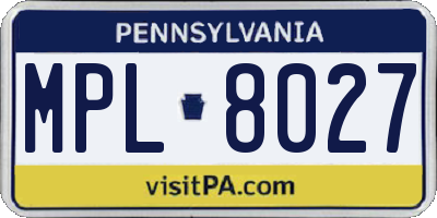 PA license plate MPL8027