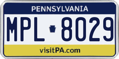 PA license plate MPL8029