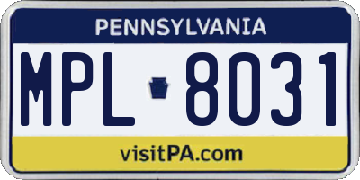 PA license plate MPL8031