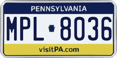 PA license plate MPL8036