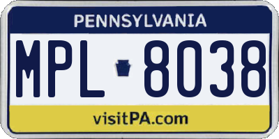 PA license plate MPL8038