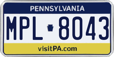 PA license plate MPL8043