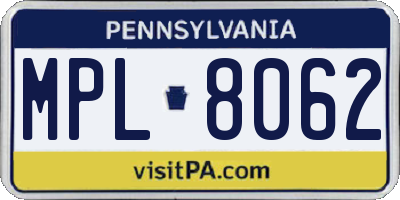 PA license plate MPL8062