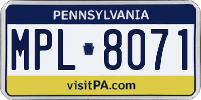 PA license plate MPL8071