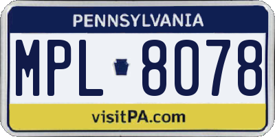 PA license plate MPL8078