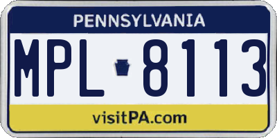 PA license plate MPL8113