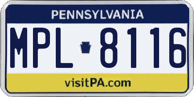 PA license plate MPL8116