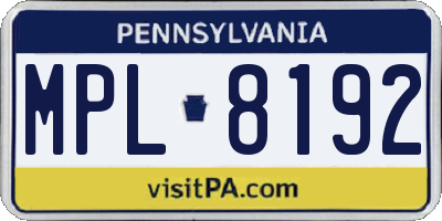 PA license plate MPL8192