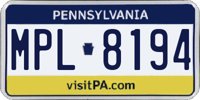 PA license plate MPL8194